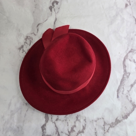Sonnie San Francisco Hat Red Women Small Wool Wide Brim Fedora Packable Ribbon - Picture 8 of 8